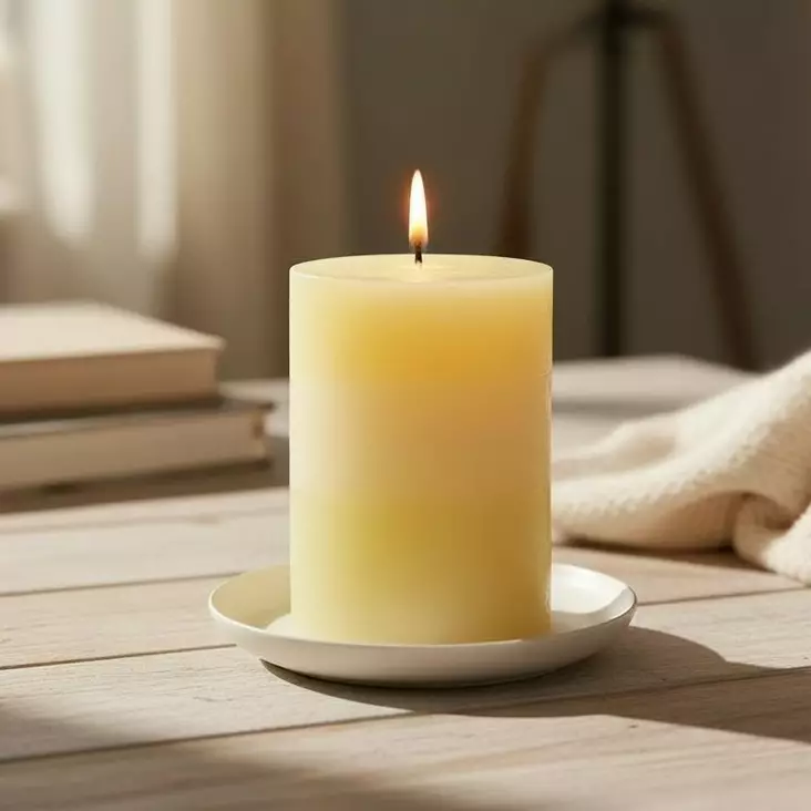 Raitakynttilä kerma-vaaleankeltainen 10 cm - Raidalliset pöytäkynttilät - 16704-0203 - 1