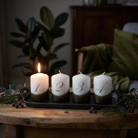 Dip dye Adventti -pöytäkynttilä pkt, sammal - Adventtikynttilät - 27112-ad-17-4 - 1