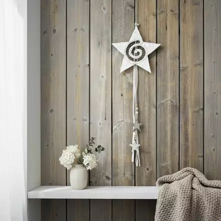 Iso tähtikoriste huopanauhoilla, kerma - Joulukoristeet - 541014 - 2