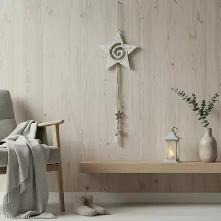 Iso tähtikoriste huopanauhoilla, kerma - Joulukoristeet - 541014 - 1