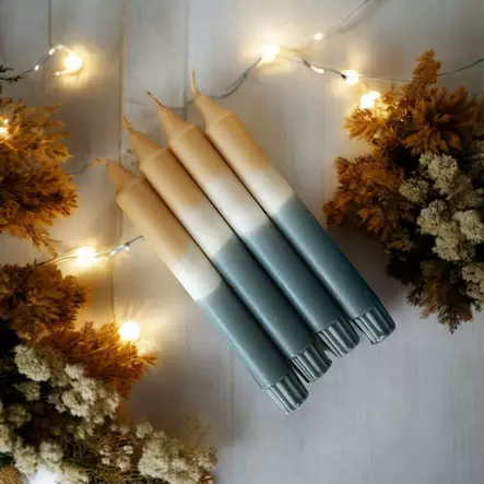 Dip dye kruunukynttilä okra, puuteri, savunsininen 4 kpl - Dip Dye kruunukynttilät - 14013-0484-4 - 1