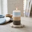 Dip dye vekkikynttilä vaaleansininen, okra, savunsininen 12 cm - Dip dye -raitakynttilät - 14604V-220484 - 3