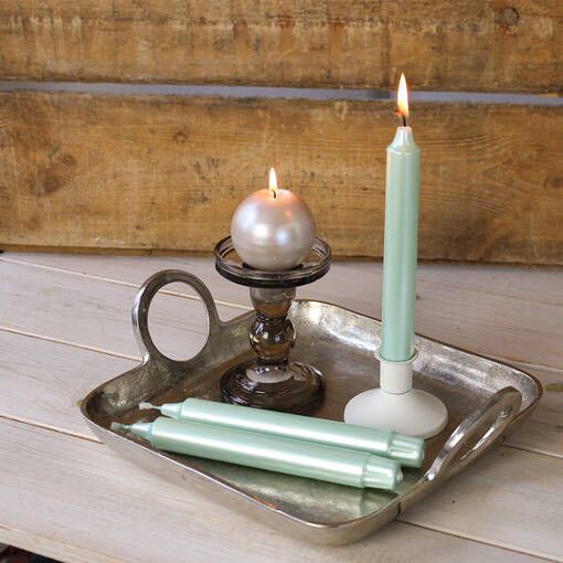 Helmiäishohto kruunukynttilä, vedenvihreä, 4 kpl/pkt - Metallihohtokynttilät - 1991334-4 - 1