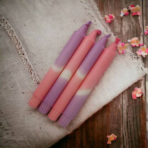 Dip Dye kruunukynttilä lila, raparperi 4 kpl - Dip Dye kruunukynttilät - 14013-2307-4 - 1