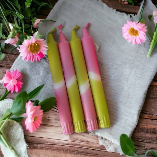 Dip Dye kruunukynttilä oliivi, pinkki 4kpl - Dip Dye kruunukynttilät - 14013-3238-4 - 1