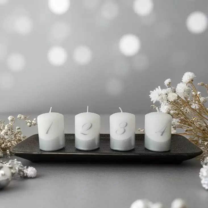 Dip dye Adventti -pöytäkynttilä pkt, hopea - Adventtikynttilät - 27112-ad-42-4 - 1