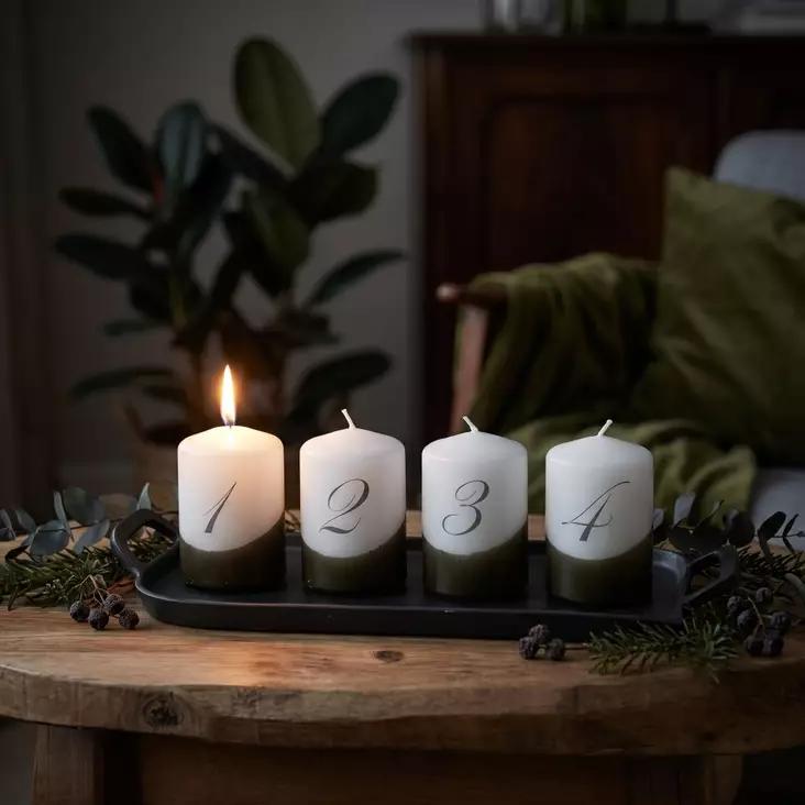 Dip dye Adventti -pöytäkynttilä pkt, sammal - Adventtikynttilät - 27112-ad-17-4 - 1