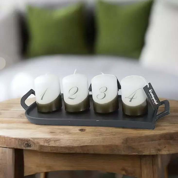 Dip dye Adventti -pöytäkynttilä pkt, sammal - Adventtikynttilät - 27112-ad-17-4 - 1