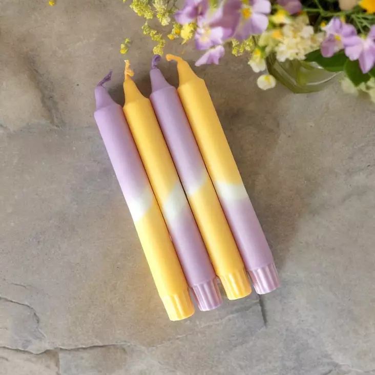 Dip dye kruunukynttilä keltainen, lila 4 kpl - Dip Dye kruunukynttilät - 14013-0523-4 - 1