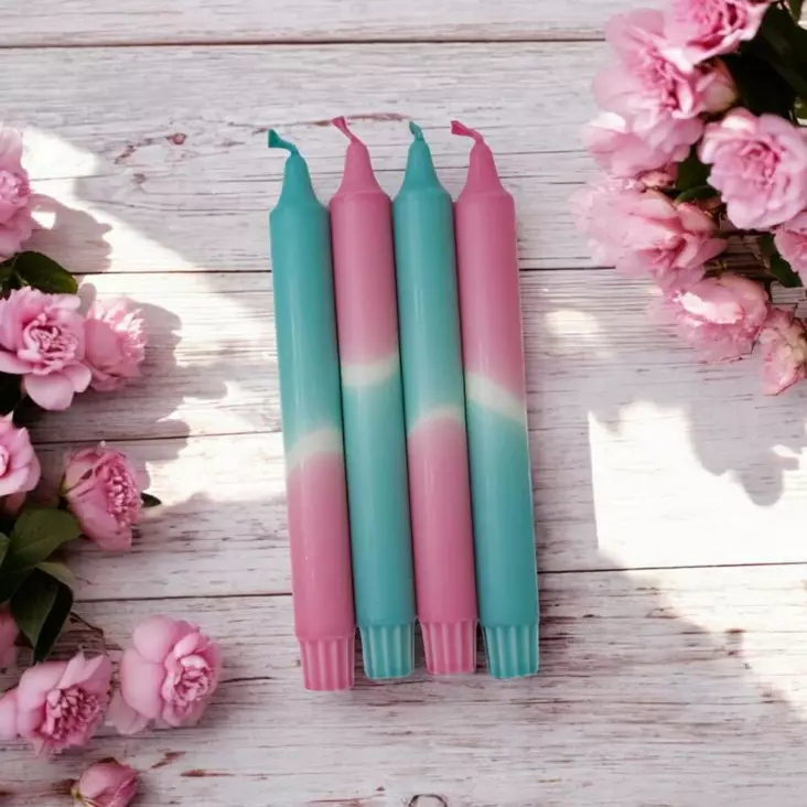 Dip dye kruunukynttilä turkoosi, marjapuuro 4 kpl - Dip Dye kruunukynttilät - 14013-1992-4 - 1