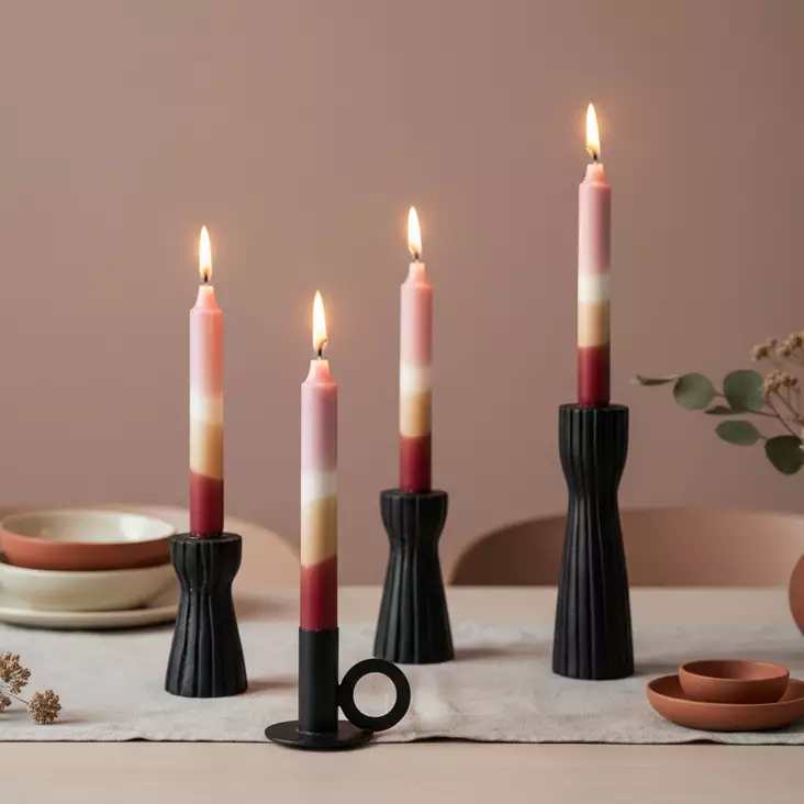 Dip dye kruunukynttilä vanharoosa, okra, viini 4 kpl - Dip Dye kruunukynttilät - 14013-850413-4 - 1