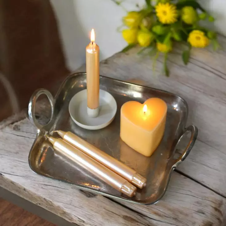 Helmiäishohto kruunukynttilä, keltainen, 4 kpl/pkt - Metallihohtokynttilät - 1991305-4 - 1