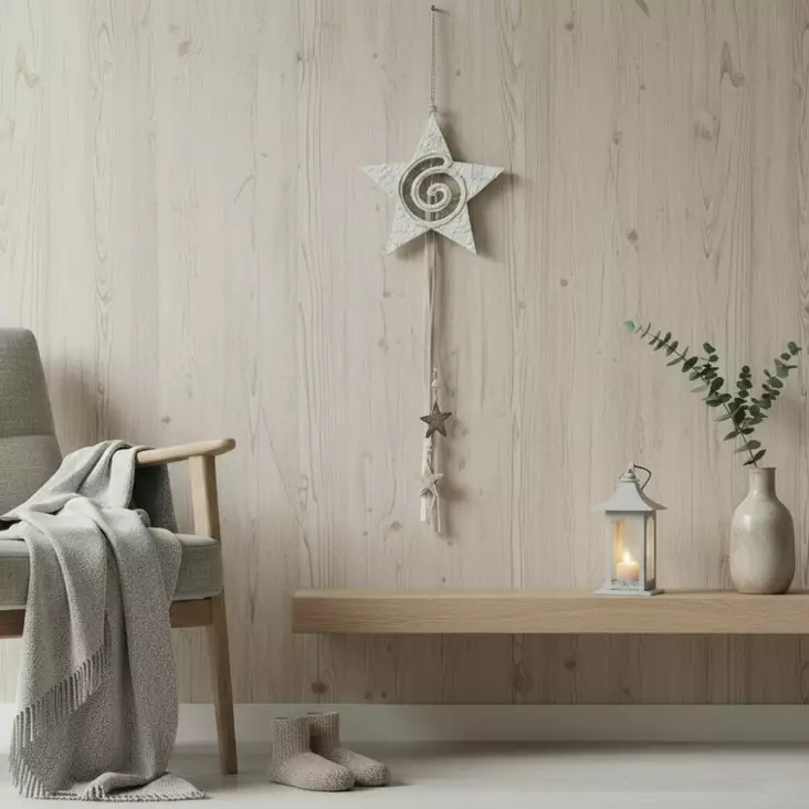 Iso tähtikoriste huopanauhoilla, kerma - Joulukoristeet - 541014 - 1