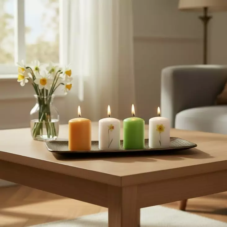 Keväinen-pöytäkynttiläpaketti, narsissin kukat 4 kpl/pkt - Pääsiäiskynttilät - 27112-pa-0536-4 - 1