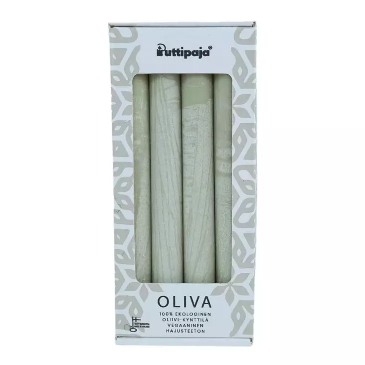 OLIVA-kruunukynttilä 4 kpl/pkt, vihreä (salvia) - Oliva-oliivikynttilät - 2111317-4 - 1