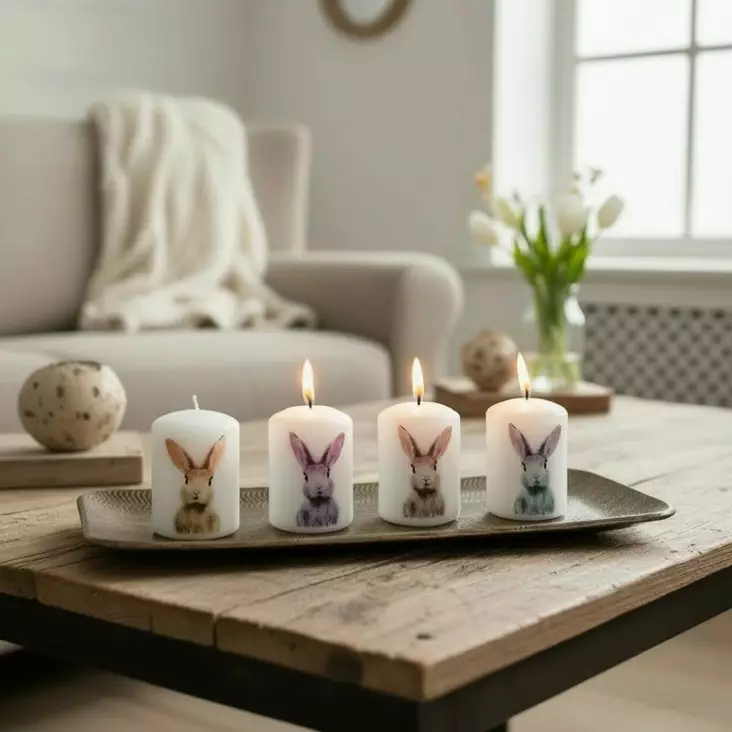 Pupu-kynttiläpakkaus, 4 kpl/pkt, vesivärikuvio - Pääsiäiskynttilät - 27112-pa-01-4 - 1