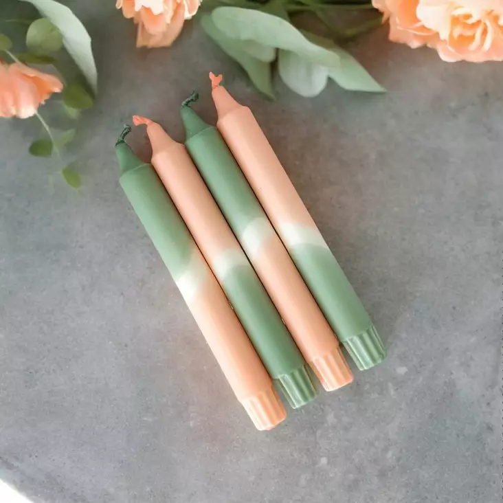 Dip dye kruunukynttilä aprikoosi, salvia 4 kpl - Dip Dye kruunukynttilät - 14013-0633-4 - 1