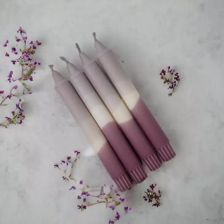 Dip Dye kruunukynttilä laventeli, lila, luumu 4 kpl - Dip Dye kruunukynttilät - 14013-2324-4 - 1