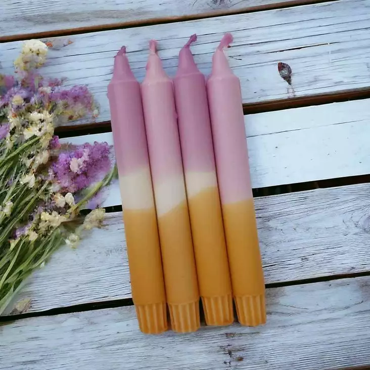Dip Dye kruunukynttilä lila, okra 4 kpl - Dip Dye kruunukynttilät - 14013-2304-4 - 1