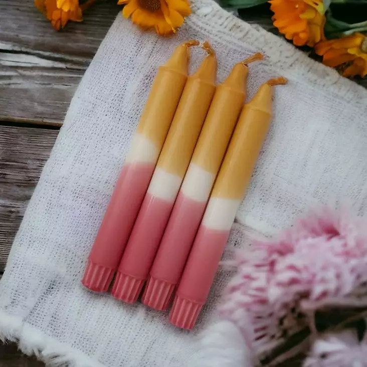 Dip dye kruunukynttilä okra, vanha roosa 4kpl - Dip Dye kruunukynttilät - 14013-0485-4 - 1