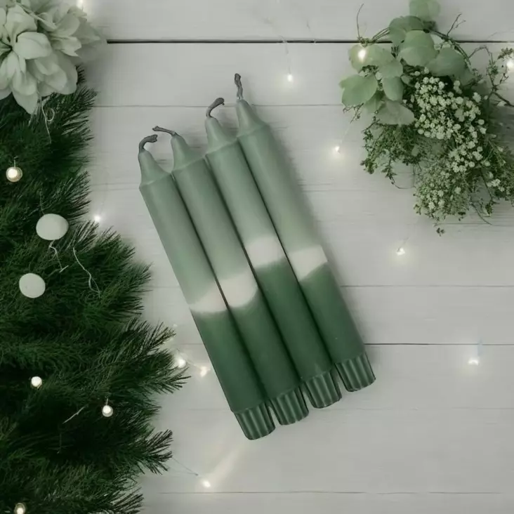 Dip Dye kruunukynttilä salvia, havunvihreä 4 kpl - Dip Dye kruunukynttilät - 14013-3337-4 - 1