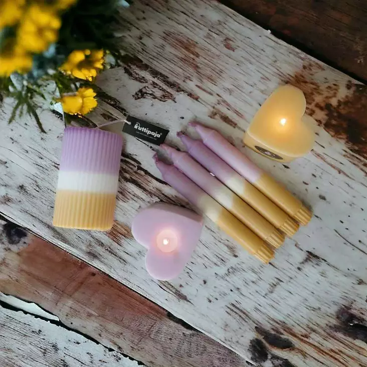 Dip dye vekkikynttilä lila,okra 12 cm - Dip dye -raitakynttilät - 14604V-2304 - 1