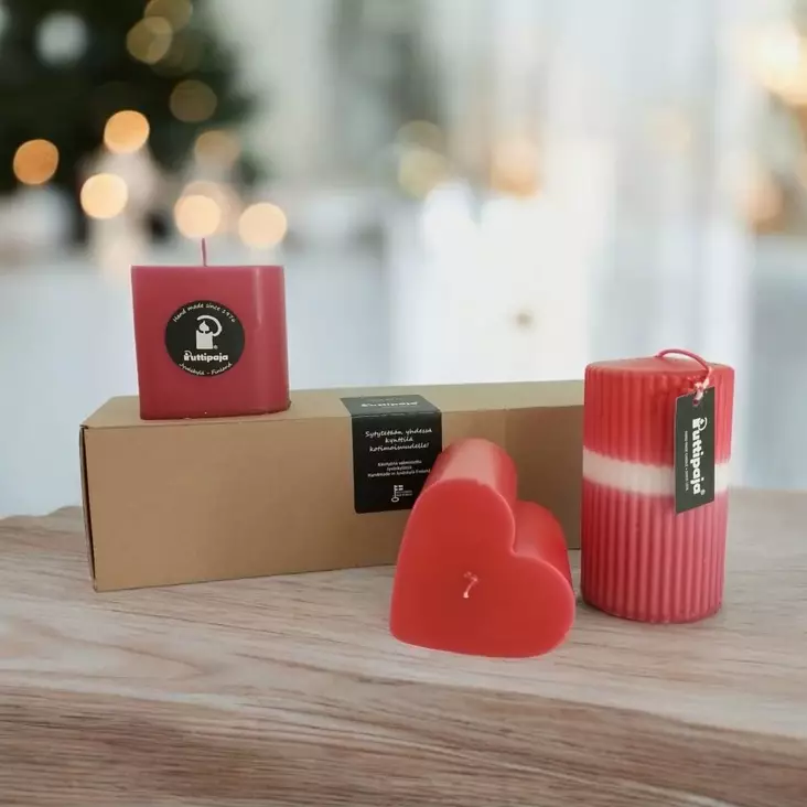Lahjapaketti: Sydän+ dip dye vekki, joulu - Kynttiläpaketit - 85-7804 - 1