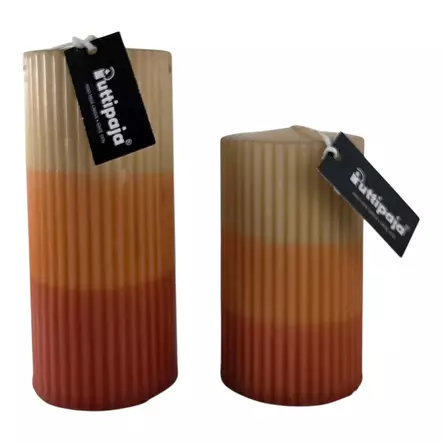 Dip dye raidallinen vekkikynttilä Okra – oranssi – terra - Dip dye -raitakynttilät - 14704v-041055 - 2