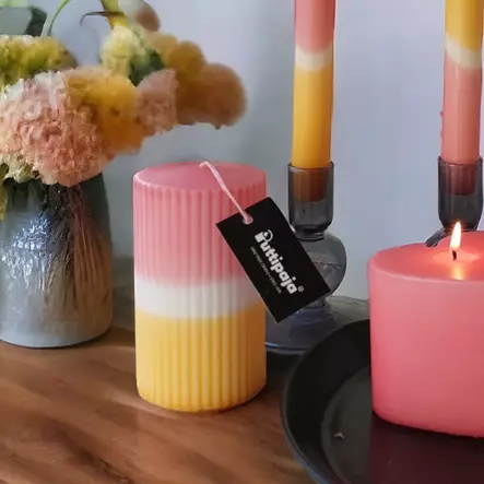 Dip dye vekkikynttilä raparperi, keltainen 12 cm - Dip dye -raitakynttilät - 14604V-0705 - 1