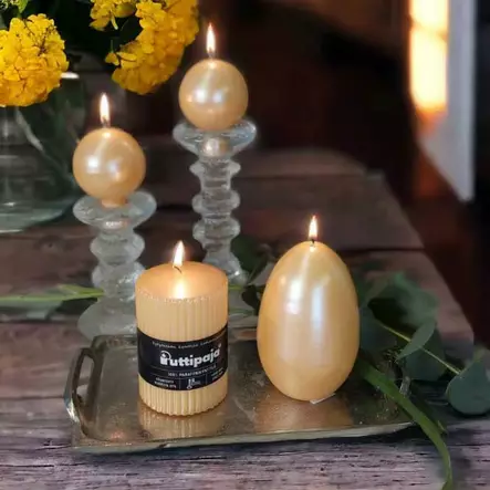 Helmiäishohto vekkikynttilä, 10 cm, keltainen - Metallihohtokynttilät - 19605V05 - 3