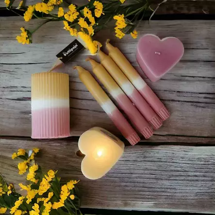 Dip dye vekkikynttilä okra, vanha roosa 12 cm - Dip dye -raitakynttilät - 14604V-0485 - 1