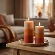 Dip dye raidallinen vekkikynttilä Okra – oranssi – terra - Dip dye -raitakynttilät - 14704v-041055 - 1