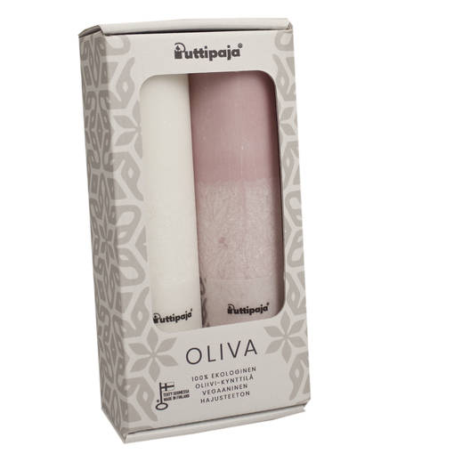 Oliva lahjapakkaus 5x20 cm, valkoinen ja vanha roosa - Oliva-oliivikynttilät - 7921105-0185 - 1