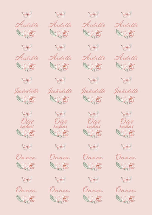 Tarra-arkki äitienpäivään, roosa pohja, 40mm - Pakettikoristeet - 10168-5 - 1