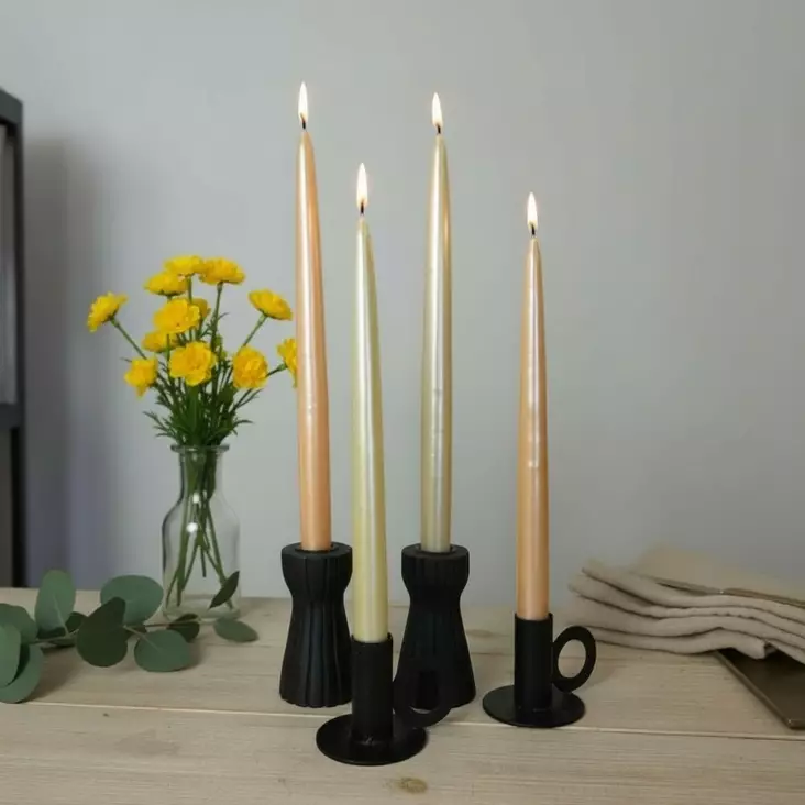 Helmiäishohtoinen antiikkikynttilä 30cm, 2 paria/pkt, vaaleankeltainen & keltainen - Antiikkikynttilät - 19010-0305 - 1