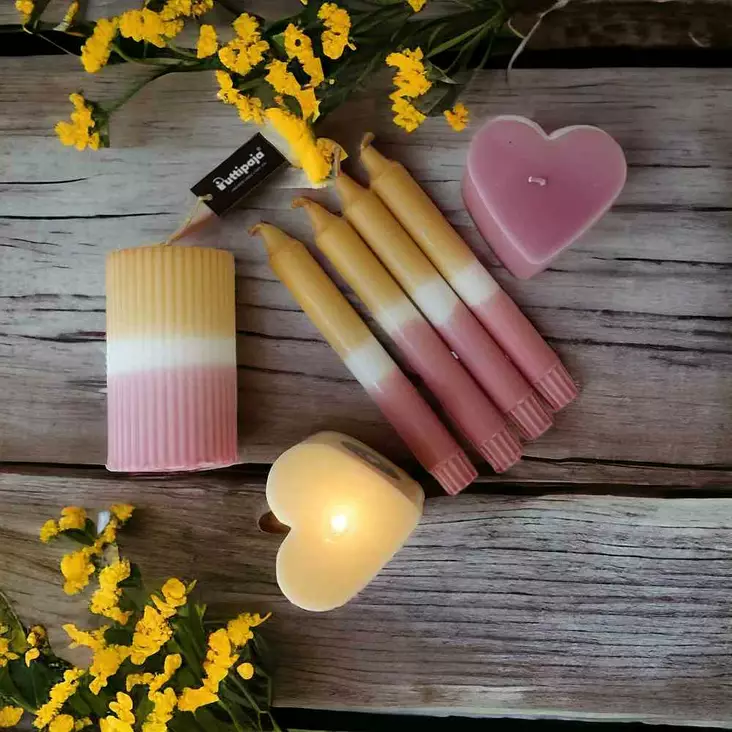 Dip dye vekkikynttilä okra, vanha roosa 12 cm - Dip dye -raitakynttilät - 14604V-0485 - 1