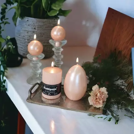 Helmiäishohto vekkikynttilä, 10 cm, aprikoosi - Metallihohtokynttilät - 19605V06 - 3