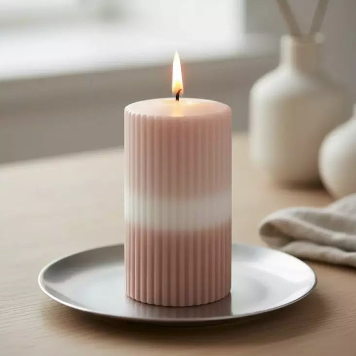 Dip dye vekkikynttilä puuteri, kaakao 12 cm - Dip dye -raitakynttilät - 14604v-2826 - 1