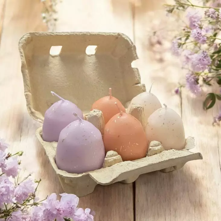 Munakynttilät, 6 kpl, Kaakao-laventelilajitelma - Pääsiäiskynttilät - 14016MR-6-26 - 1