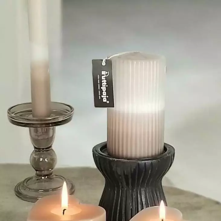 Dip dye vekkikynttilä puuteri, kaakao, harmaa 12 cm - Dip dye -raitakynttilät - 14604v-2886 - 1