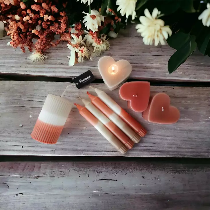 Dip dye vekkikynttilä puuteri, terra, konjakki 12 cm - Dip dye -raitakynttilät - 14604V-2856 - 1