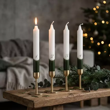 Dip dye Adventti -kruunukynttiläpakkaus, sammal 4kpl/pkt - Adventtikynttilät - 19013-ad-17 - 1