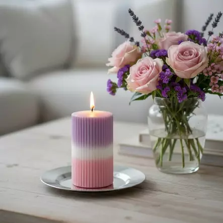Dip dye vekkikynttilä lila, raparperi 12 cm - Dip dye -raitakynttilät - 14604V-2307 - 1