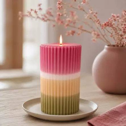 Dip dye vekkikynttilä marjapuuro, okra, sammal 12 cm - Dip dye -raitakynttilät - 14604V-920417 - 1