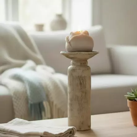 Korkea, puinen kynttilänjalka metalli alustalla 21 cm - Kynttilänjalat pöytäkynttilöille - 4096447 - 1