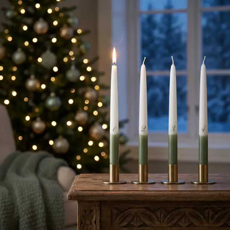 Dip dye Adventti -antiikkikynttiläpakkaus, sammal 4kpl/pkt - Adventtikynttilät - 19010-ad-17 - 1