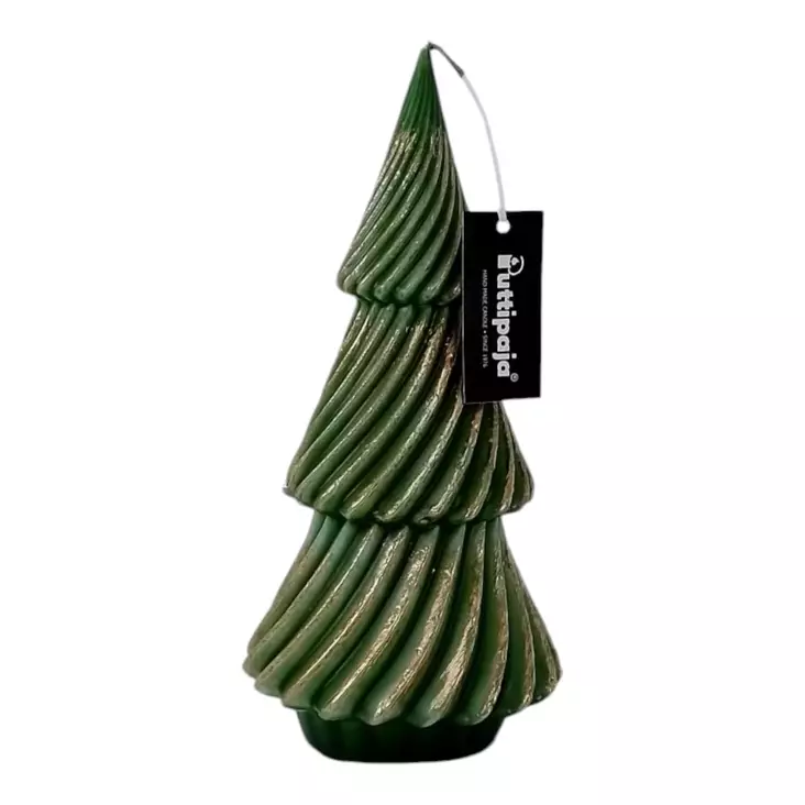 Iso kuusikynttilä kultaisella silauksella, havunvihreä - Kuusi-kynttilät - 14104837 - 1