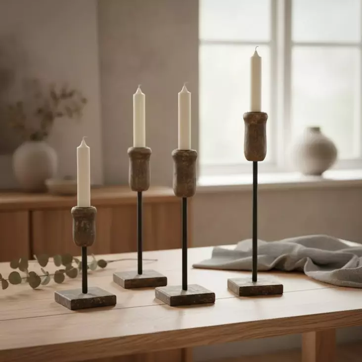 Puinen, ohut kynttilänjalka puisella alustalla, 16,5 cm - Kynttilänjalat kruunukynttilöille - 4098317 - 1