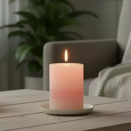 Raitakynttilä kerma-vaaleanpunainen 10 cm - Raidalliset pöytäkynttilät - 16704-0208 - 1