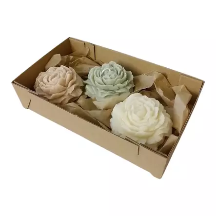 Soijavaha Pioni-kynttilät 3 kpl, vihreä, puuteri ja kerma - Soijavahakynttilät - 28065-170288 - 2